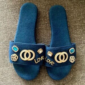 Denim sandals with embellishments